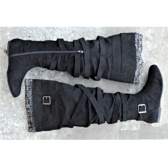 Flat over the knee strappy flat boots - Picture 2 of 4